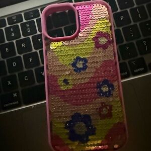 Sequin Floral Phone Case - Pink and Yellow